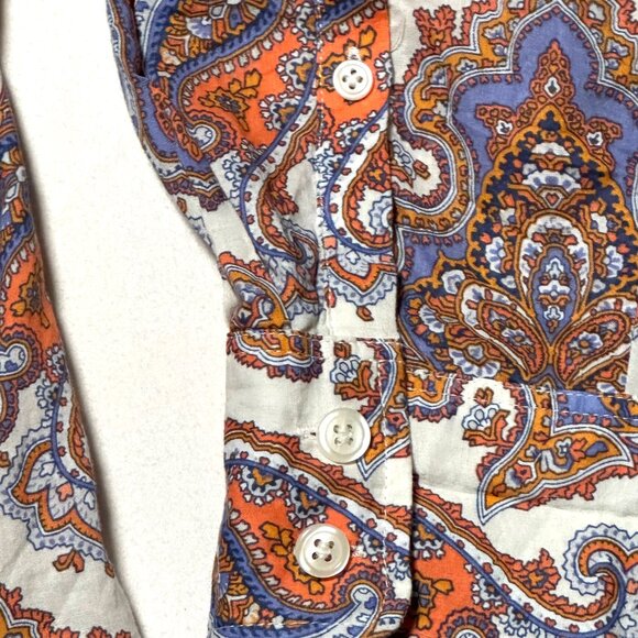 J.Crew Men’s M Paisley Print Cotton Button-Up Shirt — Orange Blue - Picture 4 of 7